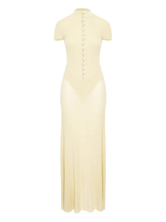 Manuri Mock Neck Maxi Dress — Yellow — Size XS — Front View