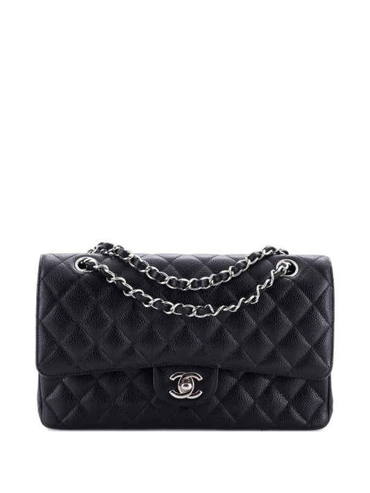 Chanel Pre Owned Classic Double Flap Bag Quilted Caviar Medium Shoulder Bag — Same as shown — Size One Size — Front View