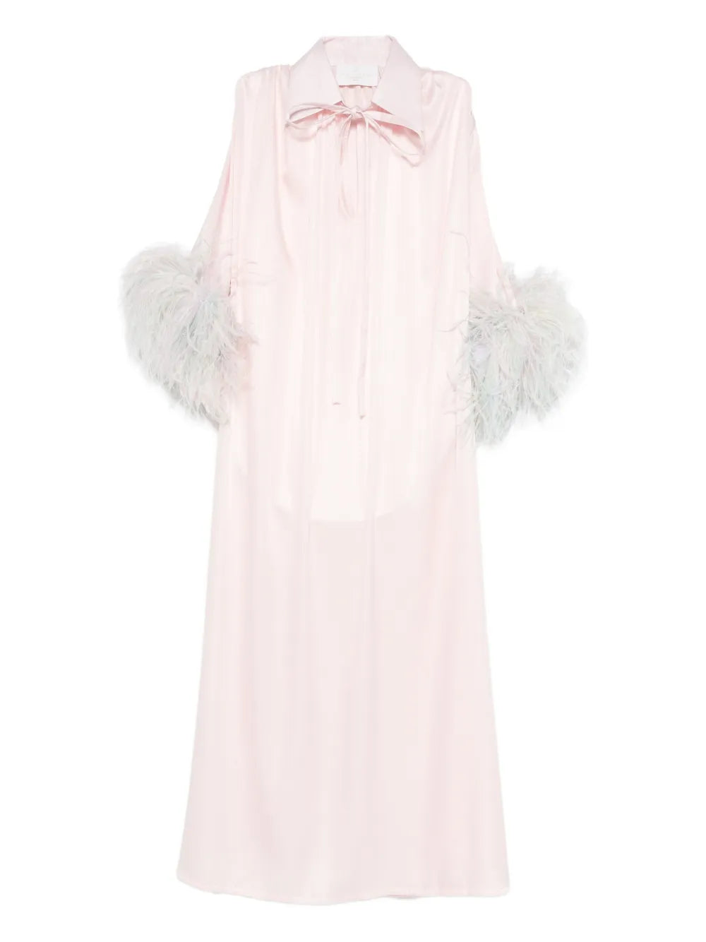 Reem Al Dhaheri Feather Trim Kaftan — Tan/ Pink — Size S — Front View