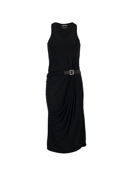Tom Ford Belted Midi Dress — Black — Size S — Front View