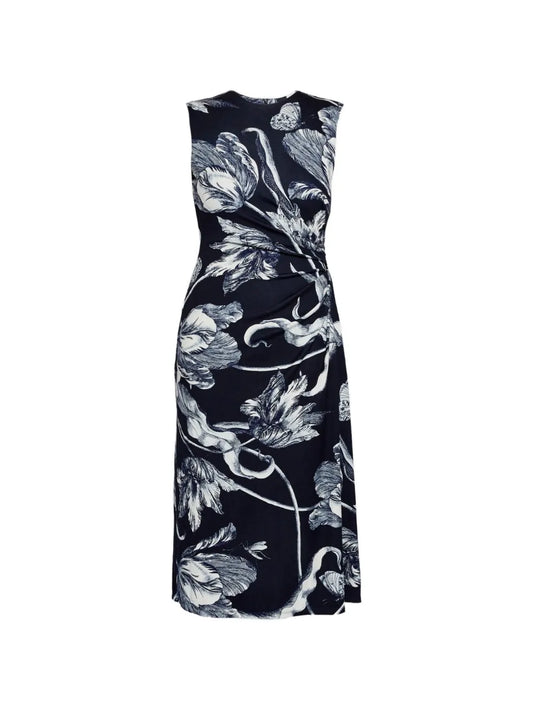 Erdem Floral Print Sleeveless Midi Dress — Blue — Size S — Front View