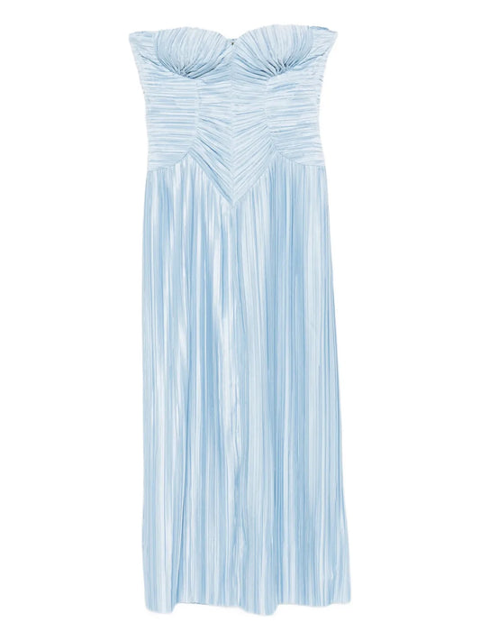 Cult Gaia Ashika Ruched Pleated Gow Dress — Blue — Size XS — Front View