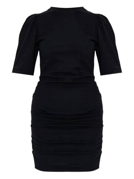 Isabel Marant Mylda Puff Sleeve Gathered Mini Dress — Black/ Red — Size XS — Front View