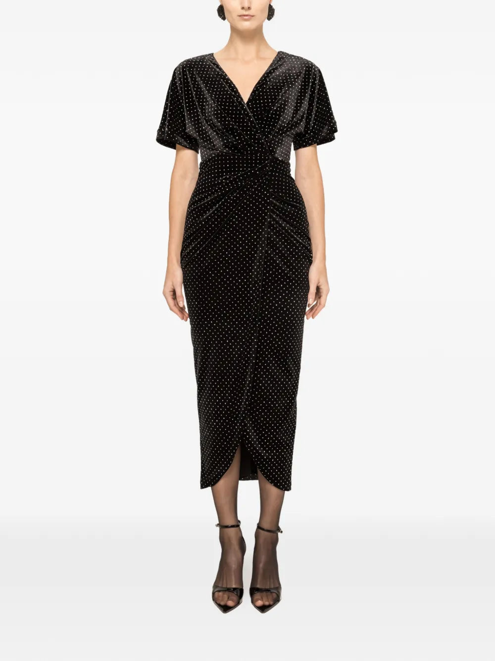Nissa Glitter Velvet Midi Dress — Black — Size XS — Front View