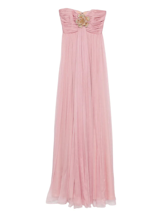 Mmarquise Ines Floral Applique Maxi Dress — Pink — Size M — Front View