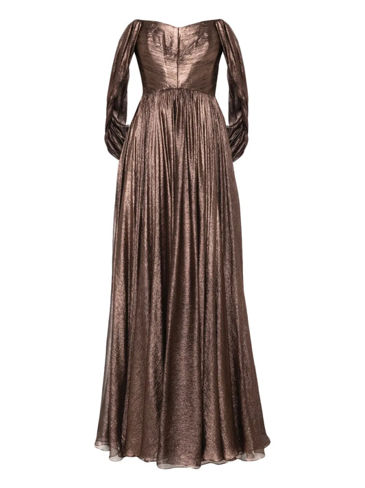 Mmarquise Silvana Off Shoulder Maxi Dress — Brown — Size XS — Front View