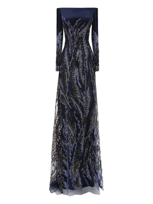 Gemy Maalouf Beaded Gown — Blue/ Navy — Size S — Front View
