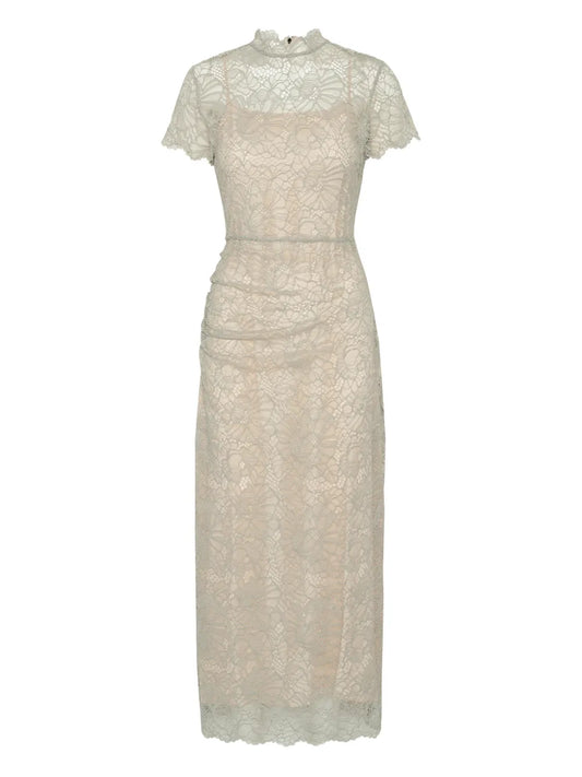 Rotate Birger Christensen Lace Detail Midi Dress — Beige — Size M — Front View