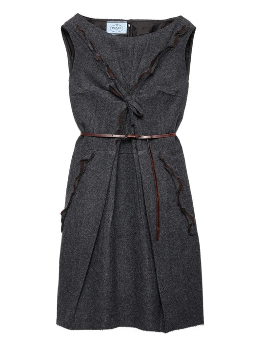 Prada Shetland Wool Mini Dress — Grey — Size XS — Front View