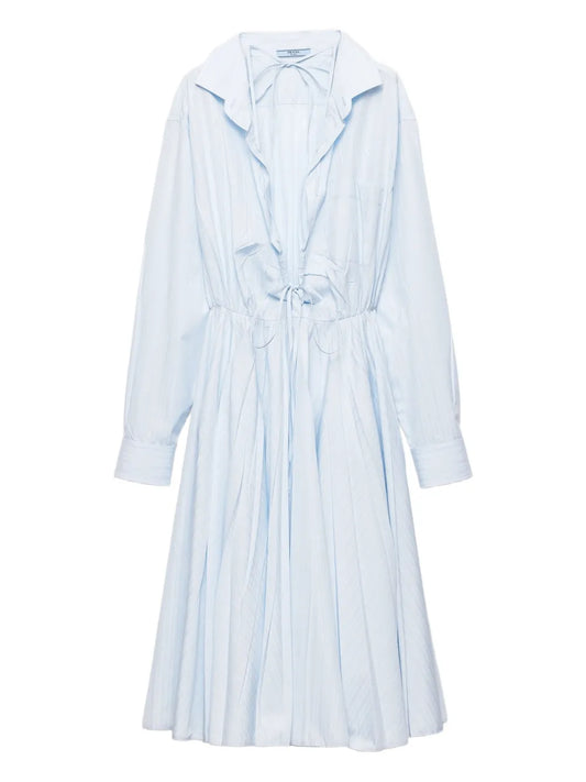 Prada V Neck Long Sleeve Midi Dress — Blue/ Red — Size XS — Front View