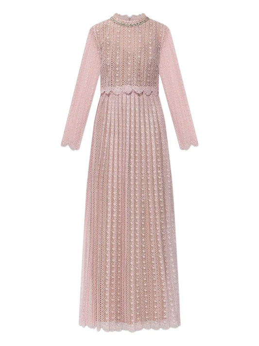 Self Portrait Open Work Long Sleeve Dress — Pink — Size XS — Front View