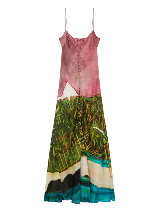 Donde Esteban La Sierra Button Printed Midi Dress — Pink — Size M — Front View