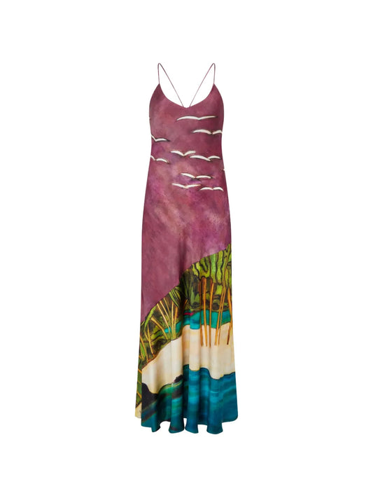 Donde Esteban La Sierra Graphic Print Maxi Dress — Purple — Size S — Front View