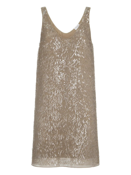 Brunello Cucinelli Embroidery Silk Mini Dress — Same as shown — Size XS — Front View