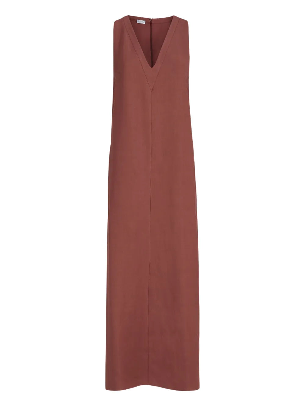 Brunello Cucinelli V Neck Monili Detail Midi Dress — Orange — Size XS — Front View