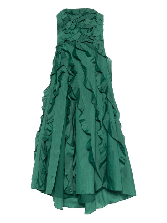 Aje Ruffled Strapless Maxi Dress — Red/ Green — Size XS — Front View