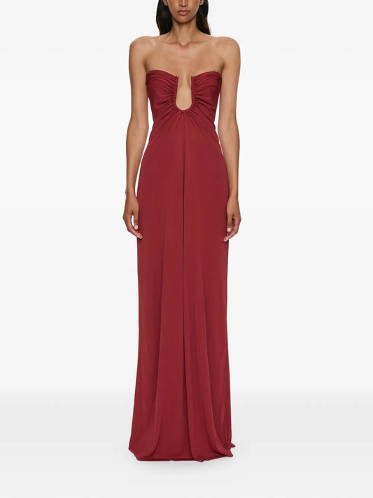 Christopher Esber Arced Palm Strapless Dress — Red — Size XS — Front View