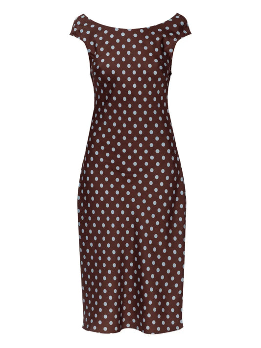 Posse Polka Dot Midi Dress — Brown — Size XS — Front View