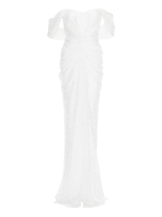 Ana Radu Off Shoulder Sequinned Dress — White — Size XS — Front View