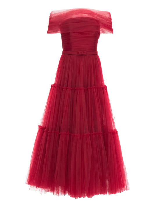 Ana Radu Off Shoulder Tulle Dress — Red — Size XS — Front View