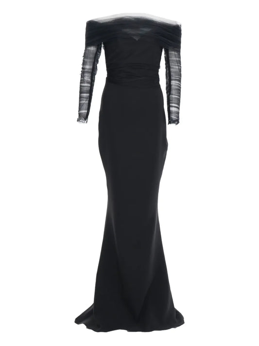 Ana Radu Off Shoulder Tulle Gown — Black — Size XS — Front View