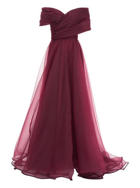 Ana Radu Off Shoulder Draped Gown — Red — Size XS — Front View