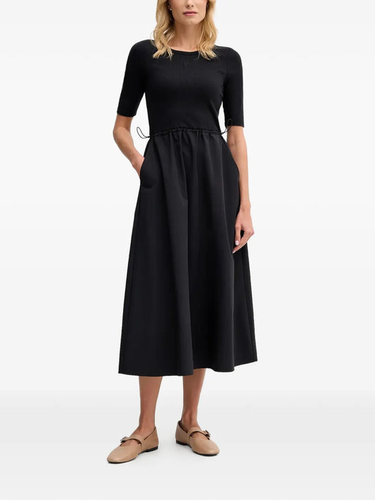 Dkny Drawstring Panelled Midi Dress — Black — Size XS — Front View