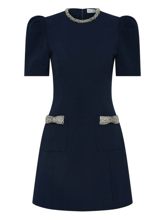 Rebecca Vallance Nemy Embellished Puff Sleeve Mini Dress — Blue/ Navy — Size XS — Front View