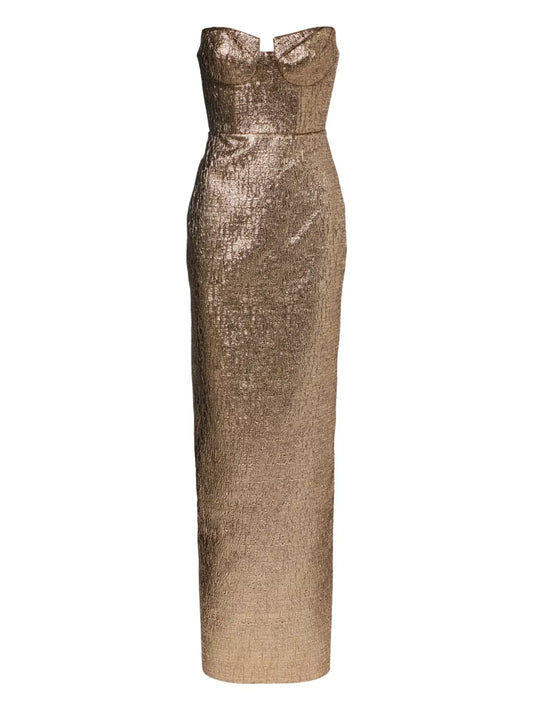 Roland Mouret Back Split Maxi Dress — Gold — Size S — Front View