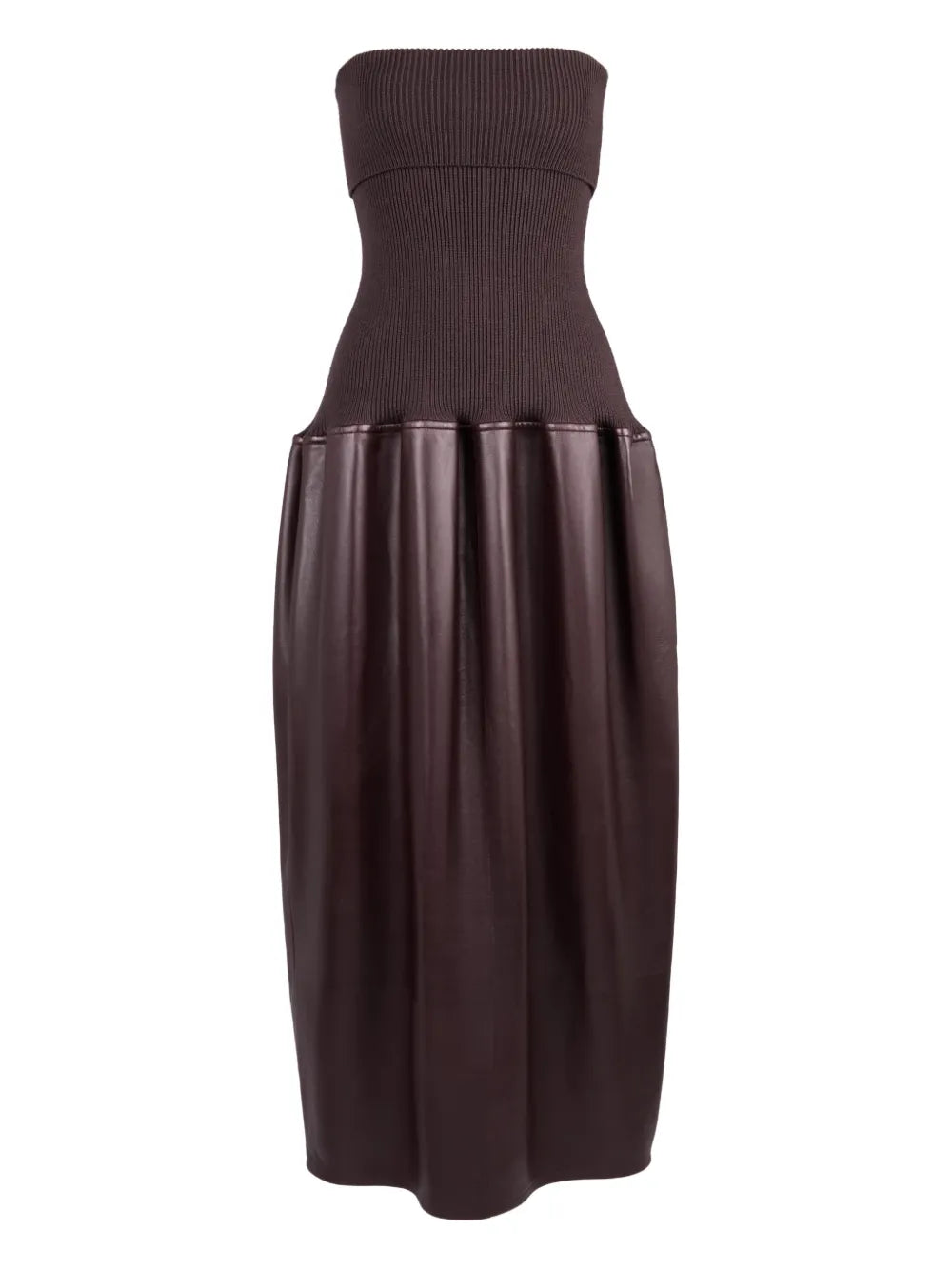 Tods Knitted Leather Midi Dress — Dark Brown/ Brown — Size XS — Front View