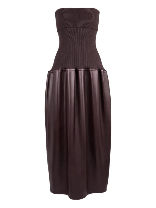 Tods Knitted Leather Midi Dress — Dark Brown/ Brown — Size XS — Front View