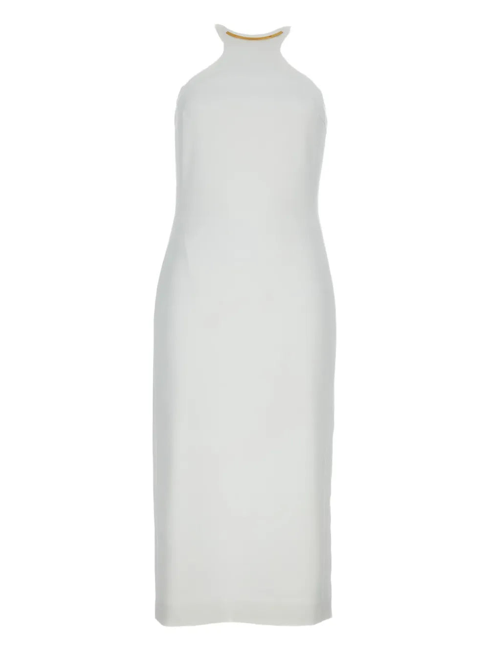 Elisabetta Franchi Crewneck Metal Detail Dress — White/ Gold — Size XXS — Front View