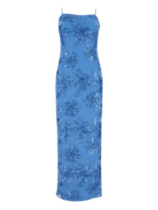 Rotate Birger Christensen Raised Floral Strap Maxi Dress — Blue — Size XS — Front View
