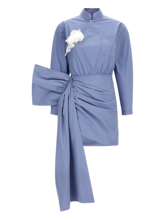 Self Portrait Tie Side Bow Mini Dress — Blue — Size XS — Front View
