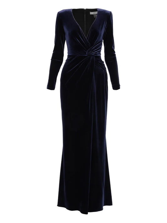 Nissa Velvet Maxi Dress — Blue/ Navy — Size XS — Front View