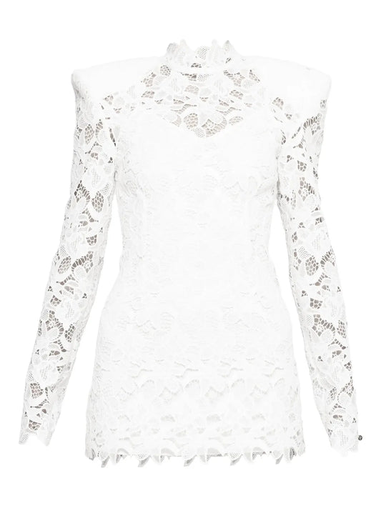 Nissa Lace Long Sleeve Dress — White — Size XS — Front View