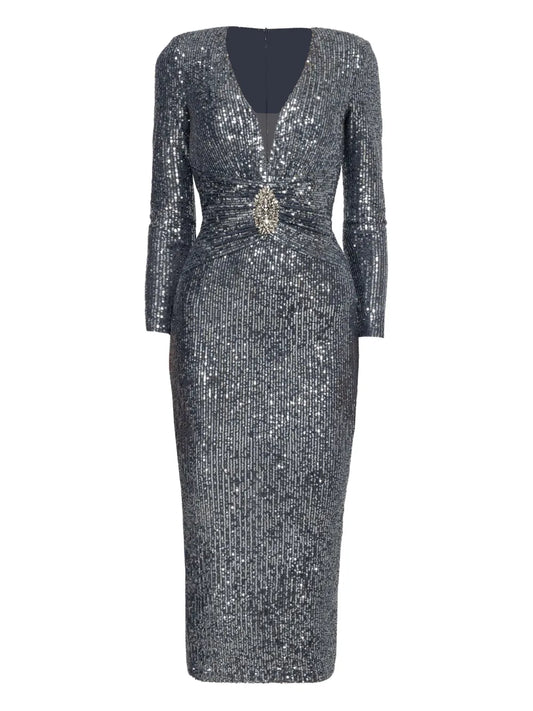 Nissa Sequined Midi Dress — Grey — Size XS — Front View