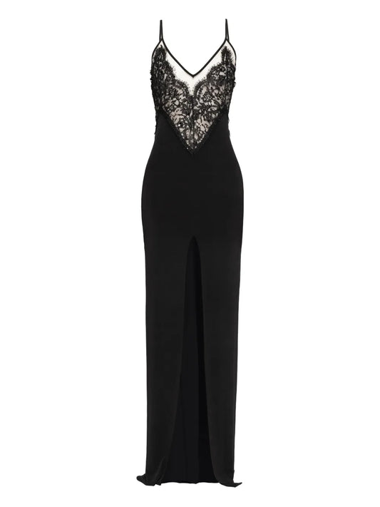Nissa Lace Panel Maxi Dress — Black — Size M — Front View