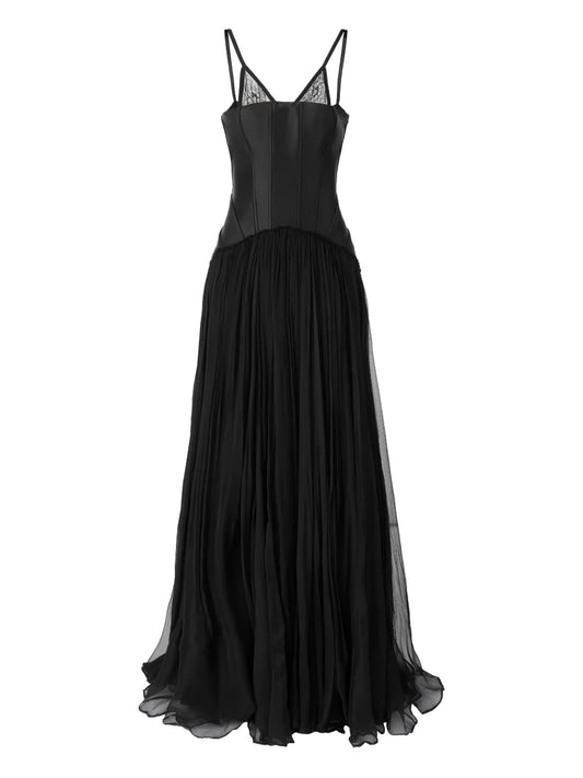 Araftu Lace Detail Corset Maxi Dress — Black — Size XS — Front View