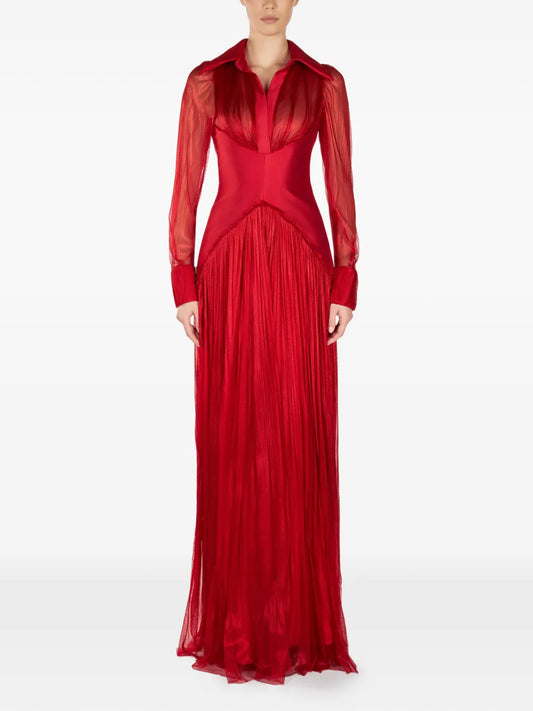Araftu Pleated Maxi Dress — Red — Size XS — Front View