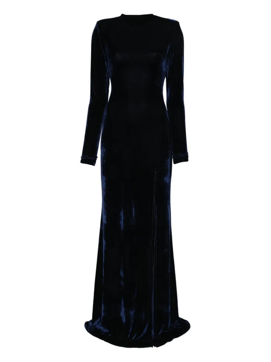 Miau By Clara Rotescu Long Sleeve Slit Maxi Dress — Blue/ Navy — Size S — Front View