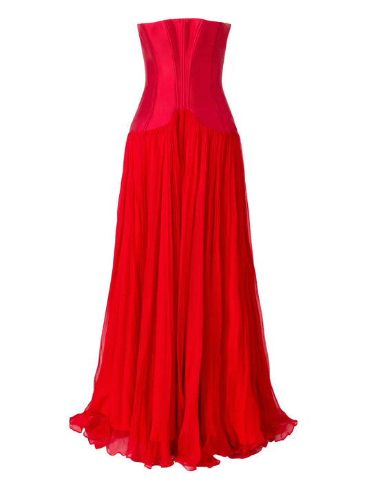 Araftu Corset Tie Fastening Maxi Dress — Red — Size S — Front View