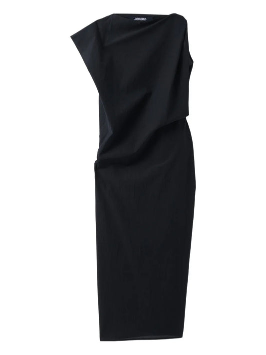 Jacquemus Draped Midi Dress — Black — Size XS — Front View