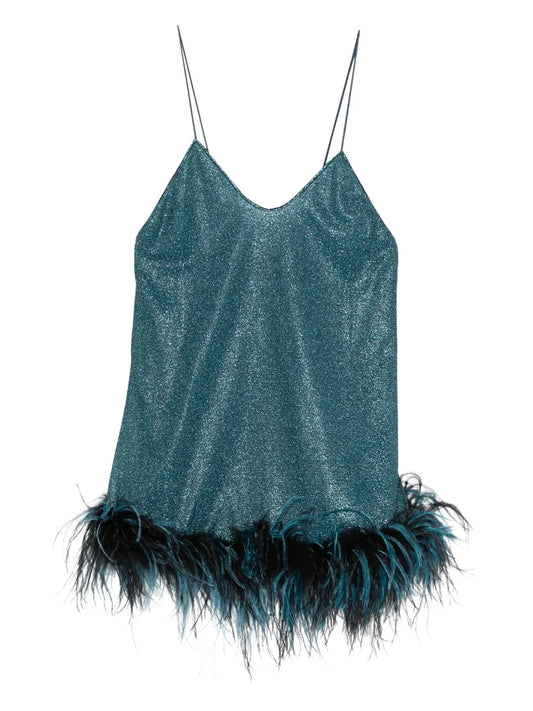 Oseree V Neck Mini Dress — Blue — Size XS — Front View