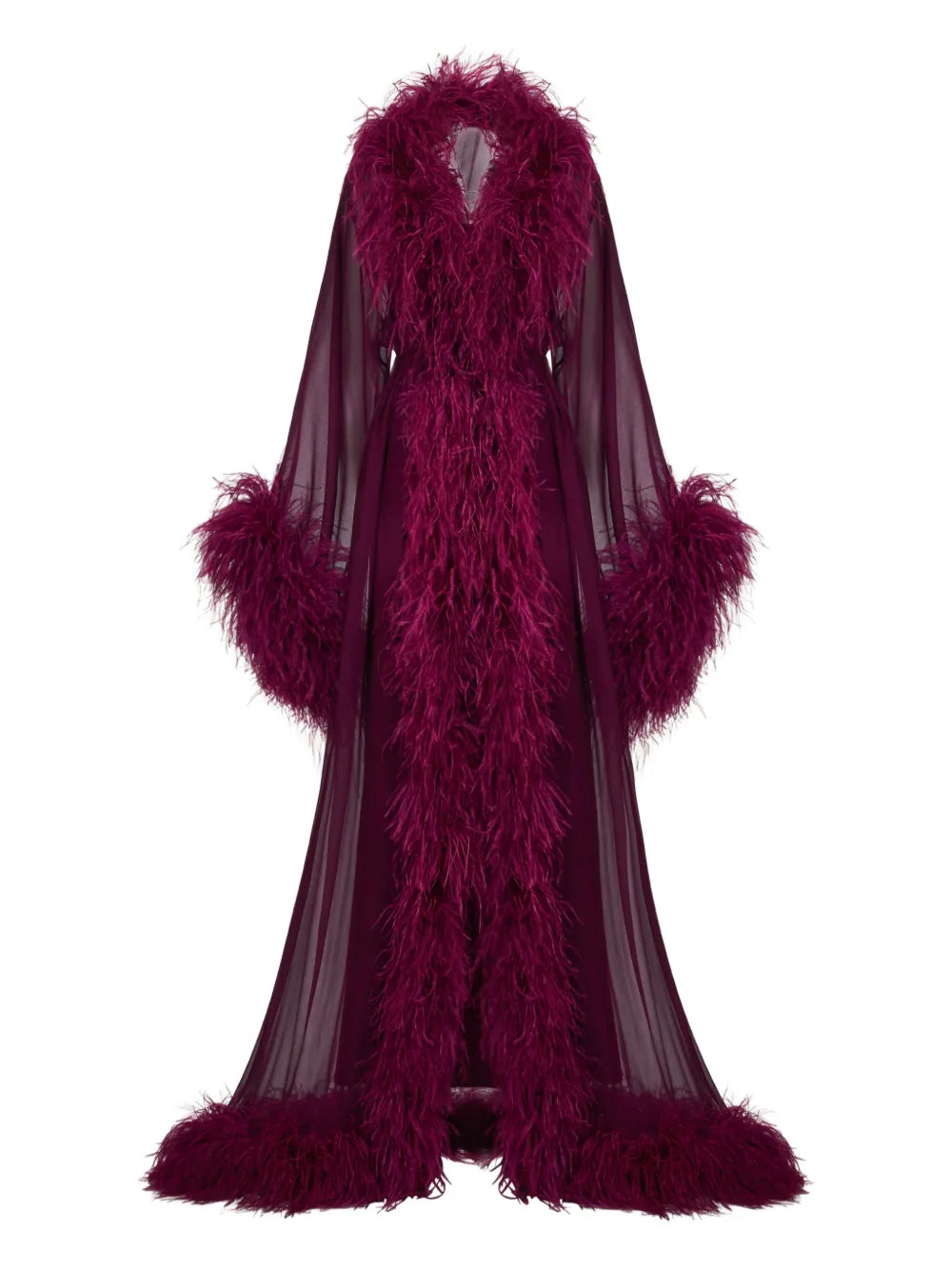 Taller Marmo Vedette Feather Maxi Dress — Purple — Size S — Front View