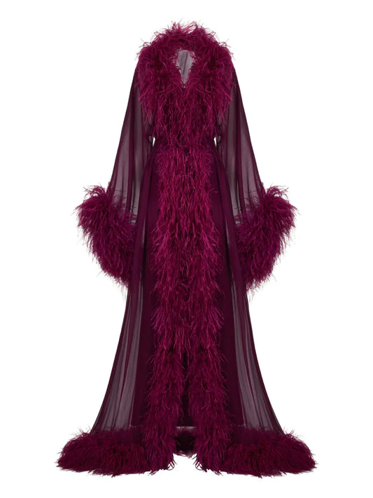 Taller Marmo Vedette Feather Maxi Dress — Purple — Size S — Front View
