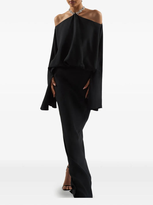 Taller Marmo Cyclades Crystal Maxi Dress — Black — Size XS — Front View