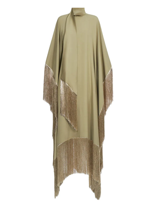 Taller Marmo Mrs Ross Revue Fringed Midi Dress — Green — Size M — Front View