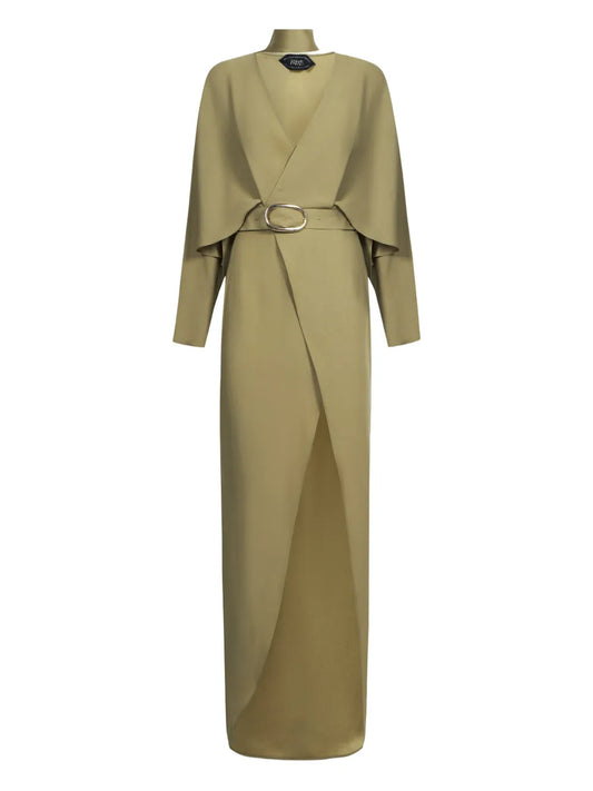 Taller Marmo Dunaway V Neck Belted Dress — Green — Size XS — Front View
