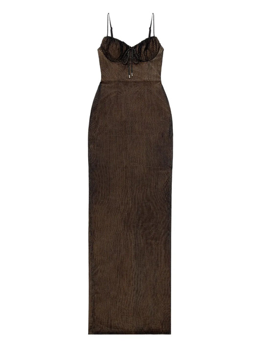 Area Hotfix Embellishment Maxi Dress — Black — Size XS — Front View